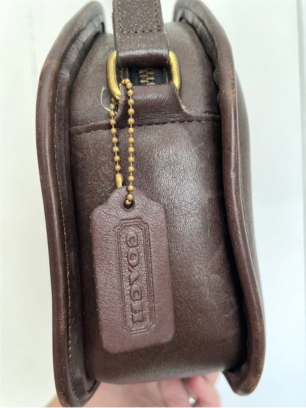 Vintage Coach Cooper Geometric Zip Brown Leather Small Crossbody Bag - USA - Picture 4 of 11